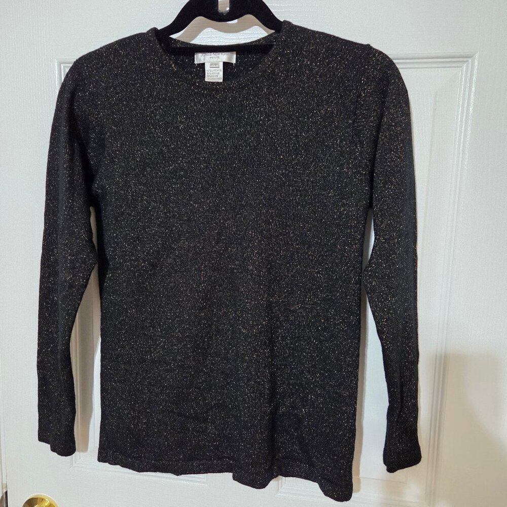 Jones New York Black With Gold Shimmer Long Sleeve Sweater Size P/P Petite Small